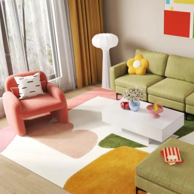Costway Living Room Deluxe Furniture Set-accent Chair+modular L-shaped Sectional Sofa+led Coffee Table In Multi