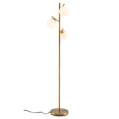Costway Living Room Set: Floor Lamp + Accent Chair + 3-seat Sofa In Brown