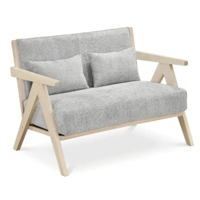 Costway Loveseat Sofa For Small Spaces With Throw Pillows Rubber Wood Frame Padded Seat-gray