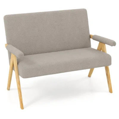 Costway Loveseat Sofa With Armrests And Wooden Legs-gray In Brown