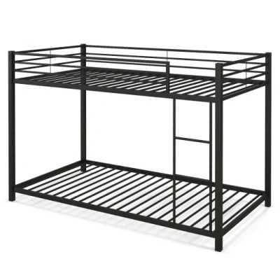 Costway Low Profile Twin Over Twin Metal Bunk Bed With Full-length Guardrails-black