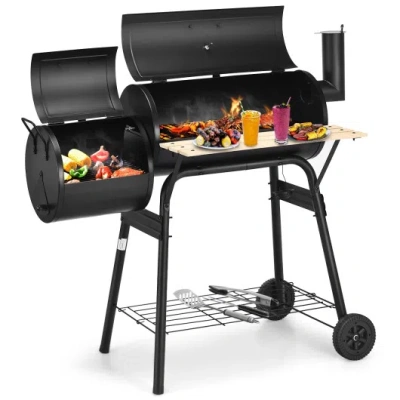 Costway Low Smoke Outdoor Bbq Grill Steel Barbecue Cooker With Firebox In Black