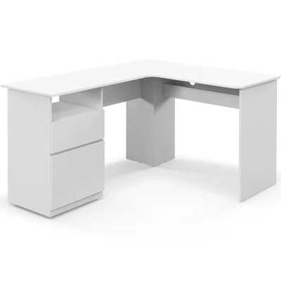 Costway L-shaped Computer Desk With Letter File Drawer-white In Multi