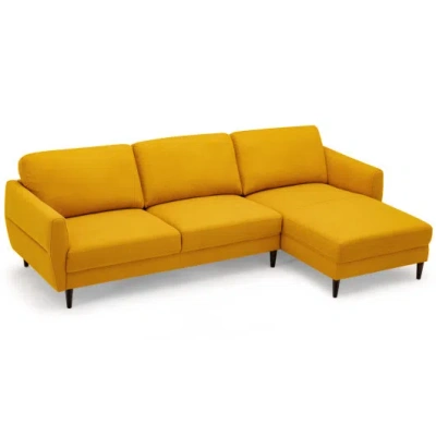 Costway L-shaped Fabric Sectional Sofa With Chaise Lounge And Solid Wood Legs-yellow