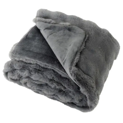 Costway Luxury Fuzzy Plush Rabbit Fur Bubble Blanket For Armchair-gray