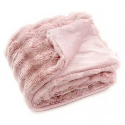 Costway Luxury Fuzzy Plush Rabbit Fur Bubble Blanket For Armchair-pink