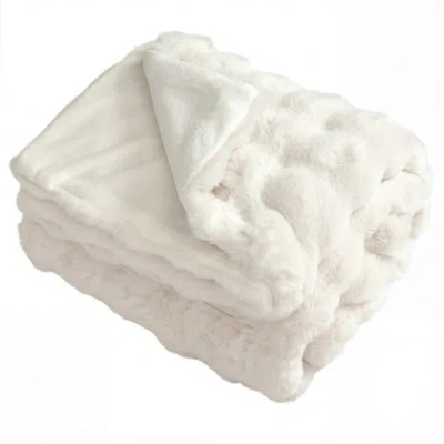 Costway Luxury Fuzzy Plush Rabbit Fur Bubble Blanket For Armchair-white