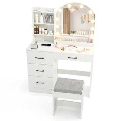 Costway Makeup Vanity Desk Dressing Table And Stool Set With Mirror And Lights-white