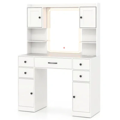 Costway Makeup Vanity Desk With Lighted Mirror And Charging Station-white