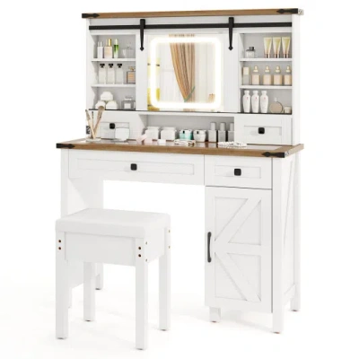 Costway Makeup Vanity Desk With Mirror And 3-color Dimmable Led Lights-white