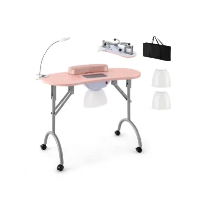Costway Manicure Nail Table With Bendable Usb-plug Led Table Lamp-pink In Animal Print