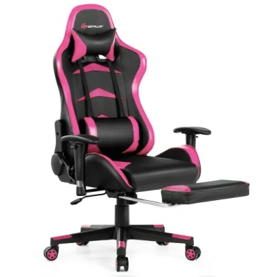Costway Massage Gaming Chair With Footrest-pink In Black