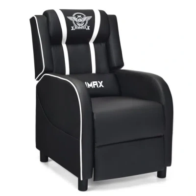 Costway Massage Racing Gaming Single Recliner Chair-white In Black