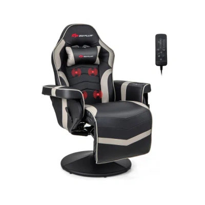 Costway Massage Video Gaming Recliner Chair With Adjustable Height-gray In Black