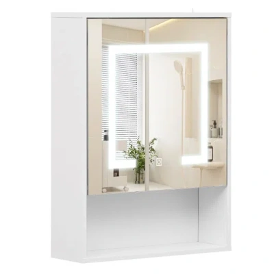 Costway Medicine Cabinet With Mirror And 3 Color Led Lights Recessed Or Wall Mounted-white In Multi