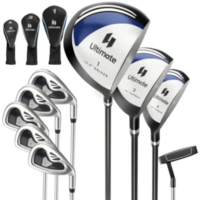 Costway Men's 9 Pieces Complete Golf Club Set-navy In Gray
