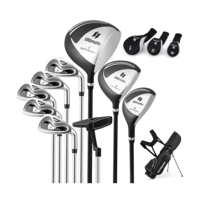 Costway Men's Profile Complete Golf Club Package Set Includes 10 Pieces-black In Silver