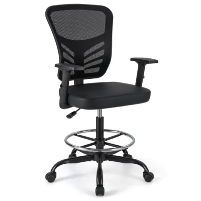Costway Mesh Drafting Chair Office Chair With Adjustable Armrests And Foot-ring-black