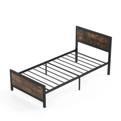 Costway Metal Bed Frame With Headboard And Footboard-twin Size In Brown
