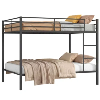 Costway Metal Bunk Bed Full Over Full With Length Safety Guardrail-black In Animal Print
