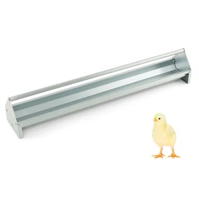 Costway Metal Chicken Feeding Trough Galvanized Steel Chicken Feeder With Drainage Holes In Silver