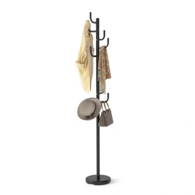 Costway Metal Coat Rack Stand With 8 Sturdy Hooks And Metal Base In Brown