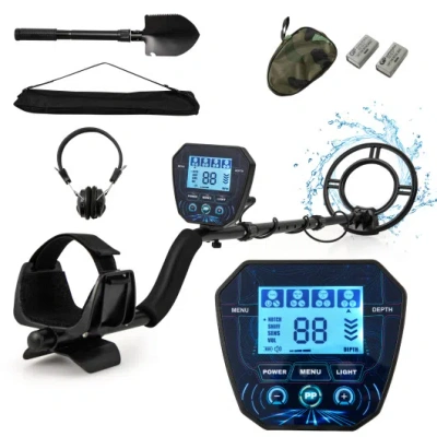 Costway Metal Detector With Backlit Lcd Display And Advanced Dsp Chip In Black