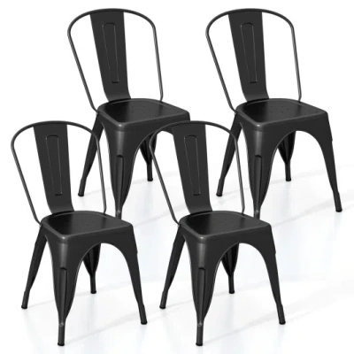 Costway Metal Dining Chairs Set Of 4 With Removable Backrest For Dining Room Restaurant Living Room-black In Animal Print