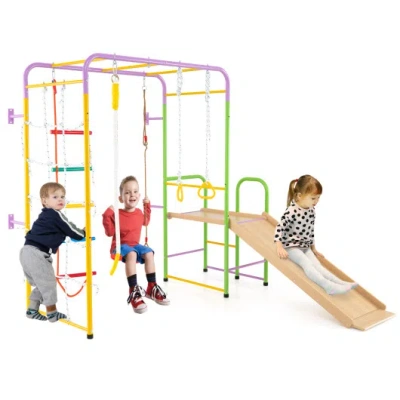 Costway Metal Indoor Jungle Gym 8-in-1 Climbing Playset With Monkey Bars-multicolor