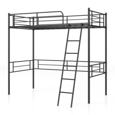 Costway Metal Loft Twin Bed Frame Single High Loft Bed-black