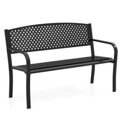 Costway Metal Outdoor Bench With High Back For 2-3-person Patio Bench-black