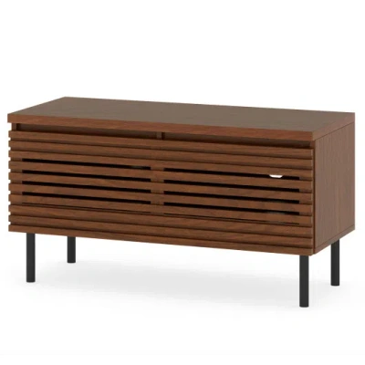 Costway Mid Century Fluted Tv Stand For 40" Tv With 2 Hidden Compartments And Metal Legs-walnut In Brown