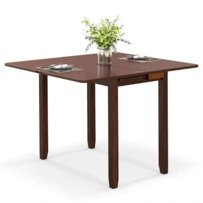 Costway Mid Century Folding Dining Table For 4 People Extendable Kitchen Table With Hidden Storage-brown