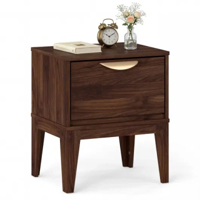 Costway Mid Century Modern Bedside Table With Drawer And Tapered Support Feet For Bedroom-walnut In Brown