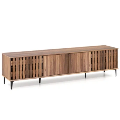 Costway Mid Century Modern Entertainment Center With 4 Storage Cabinets For Living Room-walnut In Brown