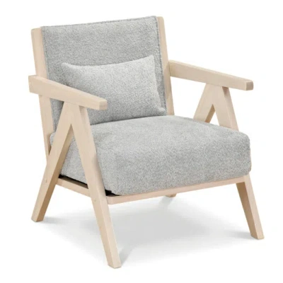 Costway Mid-century Modern Accent Chair Artificial Leather Sofa Chair With Rubber Wood Frame-gray