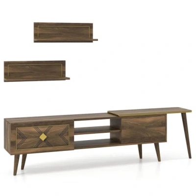 Costway Mid-century Modern Tv Stand For Tvs Up To 85 Inch With Open Compartments-walnut In Brown
