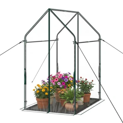 Costway Mini Green House Metal Frame With Waterproof Bottom Mat And Wind Ropes-xl In Black