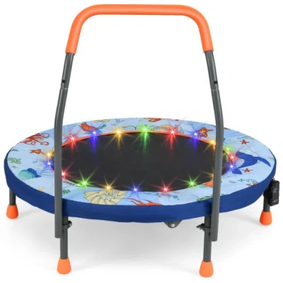 Costway Mini Trampoline Folding Small Rebounder For Kids With Lights-blue In Multi