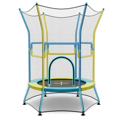 Costway Mini Trampoline For Kids With Safety Enclosure Net And Foam Handles-yellow In Multi