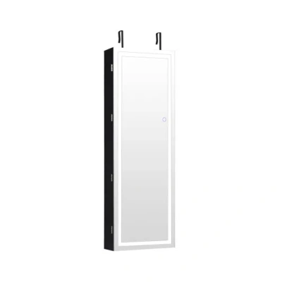Costway Mirrored Jewelry Armoire With Full Length Mirror And 2 Internal Led Lights-black In White