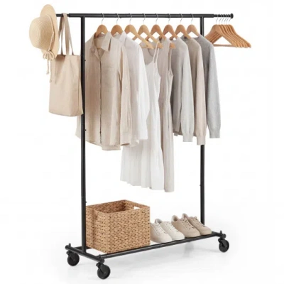 Costway Mobile Garment Rack With Extendable Rods Heavy-duty Metal Clothes Stand On Wheels In White