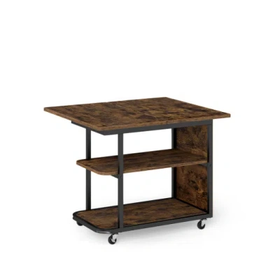 Costway Mobile Night Stand With Foldable Swivel Top And 2-tier Shelf For Small Spaces-rustic Brown