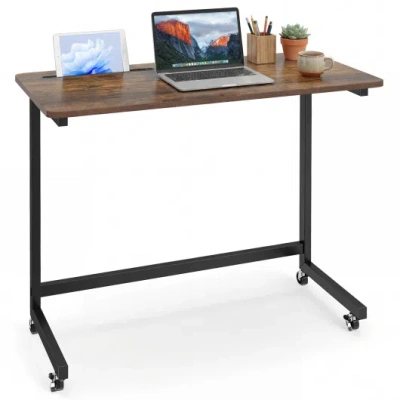 Costway Mobile Side Table Rolling Laptop Desk Cart With Tablet Slot-rustic Brown In Multi
