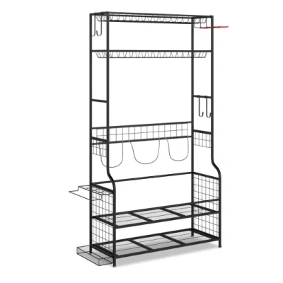 Costway Mobile Sports Equipment Organizer With Golf Bags Storage And Club Rack-black