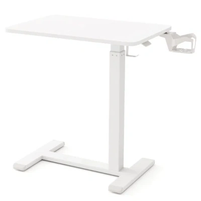 Costway Mobile Standing Desk Height Adjustable Overbed Bedside Table With Cup Holder-white