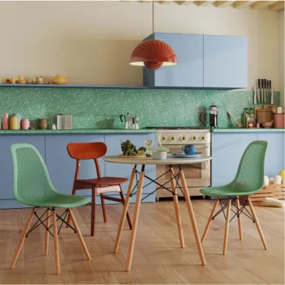 Costway Modern 3-piece Dining Set: Round Table With Set Of 2 Hollow Plastic Chairs In Green