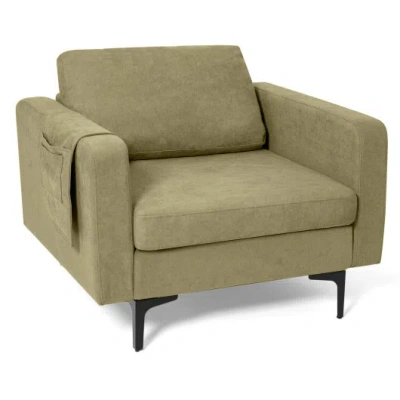 Costway Modern Accent Armchair With Side Storage Pocket-green In Brown
