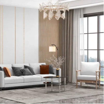 Costway Modern Accent Chair & Tempered Glass Oval Side Coffee Table Set In Gray