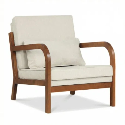 Costway Modern Accent Chair Faux Leather Linen Fabric Upholstered Armchair-white In Brown